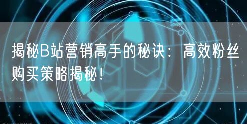 揭秘B站营销高手的秘诀：高效粉丝购买策略揭秘！