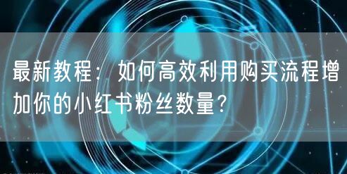 最新教程：如何高效利用购买流程增加你的小红书粉丝数量？