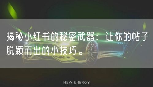 揭秘小红书的秘密武器：让你的帖子脱颖而出的小技巧。